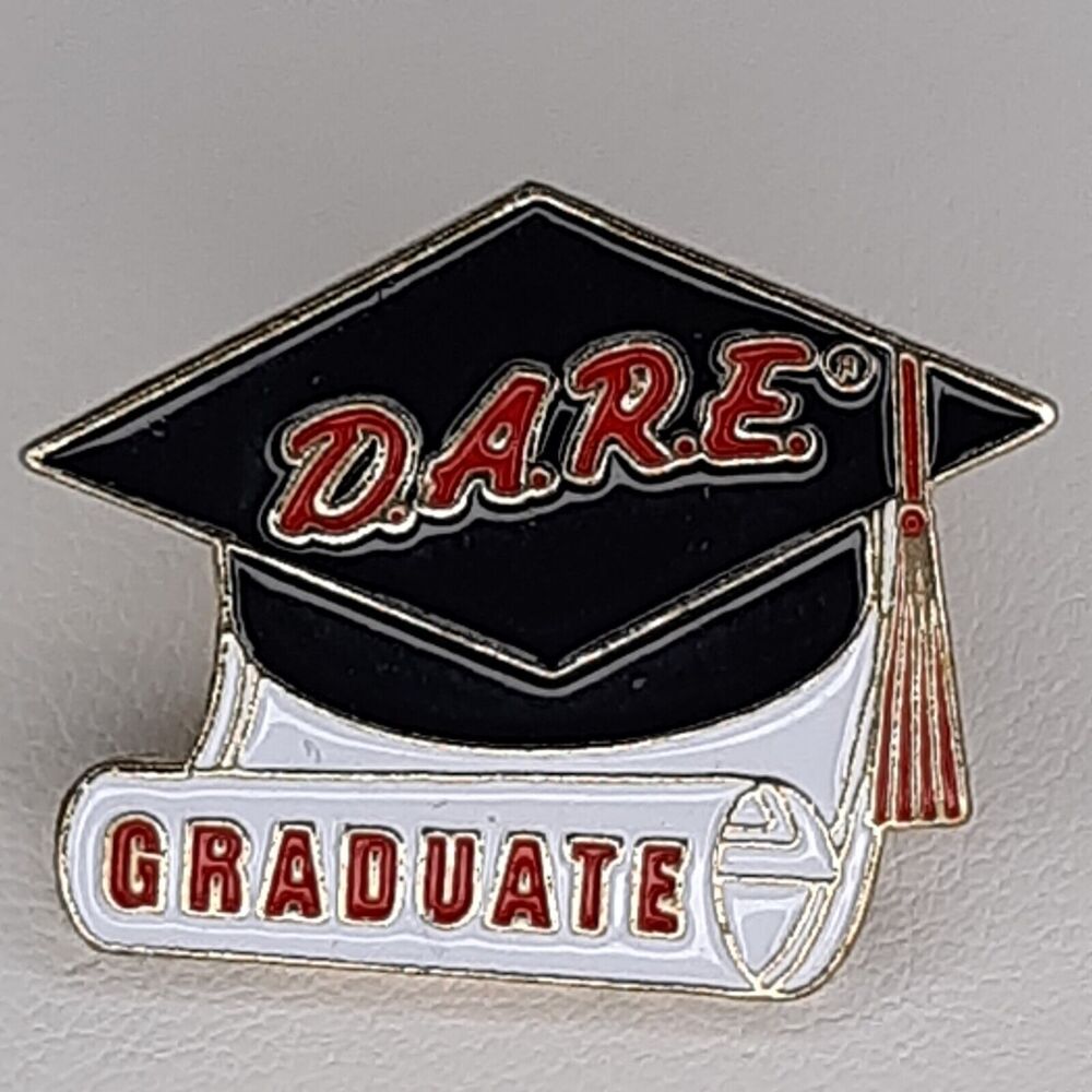 DARE Graduate Enamel Lapel Tack Pin Vtg Gold-tone Grad Cap design D.A.R.E.